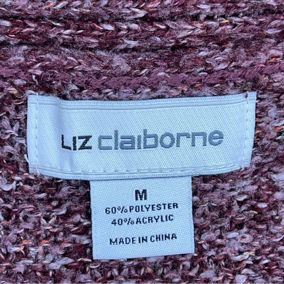 MEDIUM LIZ CLAIBORNE BURGUNDY KNIT SWEATER LONG SLEEVE OPEN FRONT - Picture 8 of 9